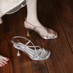 Comfortable and Elegant Open Toe Pumps Sandals for Women Vintage Korea Original Summer 2025 Sandal Cheap Liquidation Woman Shoes