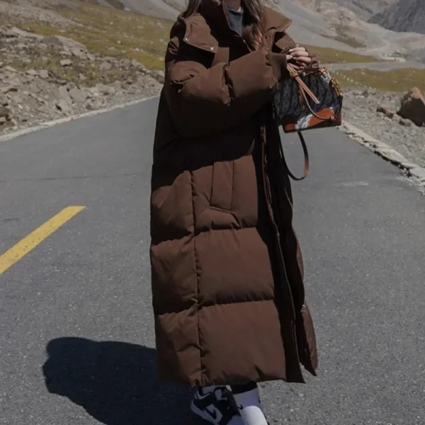 ITOOLIN Women Casual Down Coat Thicken Cotton Warm Hooded Long Coat Long Sleeve Parkas Button Pocket Autumn Winter Office Coat