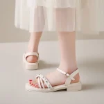 Sandals for Women Diamond Pearl Purple with Low Heels Woman Shoes Summer 2025 Offers Sale Asian Size Luxury Cheap Liquidation On