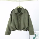 Brown Green Suede Jacket Women Lapel Zipper Long Sleeve Pockets Bomber Coat 2025 Spring Autumn Lady Loose Motorcycle Outwears