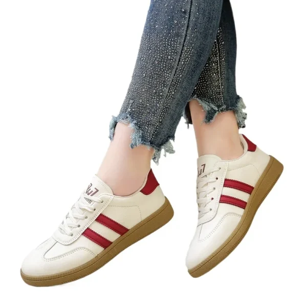 Plus Size 2025 Lace Up Women's Vulcanize Shoes Mixed Colors Outdoor Walking Flat with Sneakers Versatile Ladies Casual Shoes