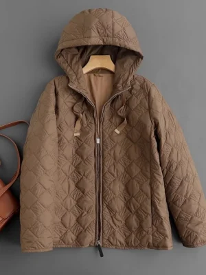 Light Down Jacket Women's Short Hooded White Duck Down Coat Fashion Big Brand 2024 New Winter American Spring Hooded Plaid