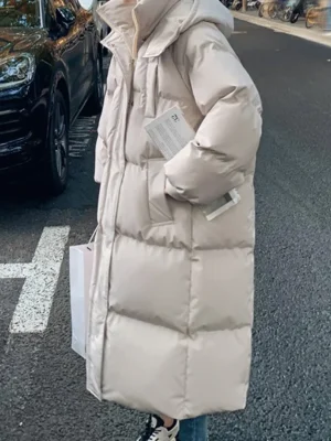 ITOOLIN Women Casual Down Coat Thicken Cotton Warm Hooded Long Coat Long Sleeve Parkas Button Pocket Autumn Winter Office Coat
