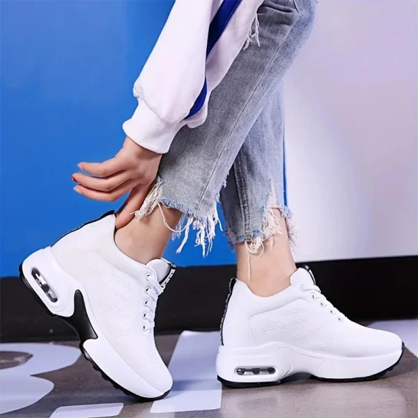 Women Sport Shoes Air Cushion Running Sneaker Comfortable Mesh Shoes Lace Up Breathable White Walking Shoes