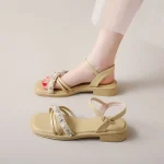 Sandals for Women Diamond Pearl Purple with Low Heels Woman Shoes Summer 2025 Offers Sale Asian Size Luxury Cheap Liquidation On