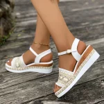 Plus Size Wedges Bohemian Sandals for Women Summer 2025 Platform Thick Bottom Sandles Woman Embroidery Lightweight Rome Sandals