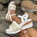 Plus Size Wedges Bohemian Sandals for Women Summer 2025 Platform Thick Bottom Sandles Woman Embroidery Lightweight Rome Sandals