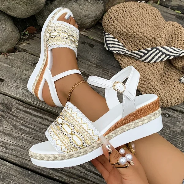 Plus Size Wedges Bohemian Sandals for Women Summer 2025 Platform Thick Bottom Sandles Woman Embroidery Lightweight Rome Sandals
