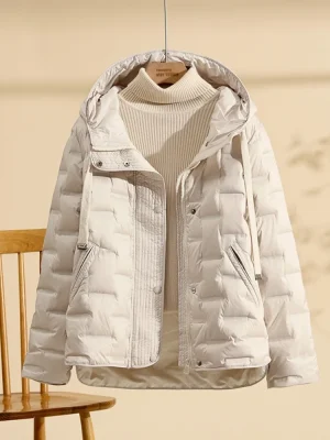 OFTBUY 2025 New Autumn Winter Clothing Women White Duck Down Coat Long Sleeve Fashion Puffer Jacket Commute Hooded Clothes Lady