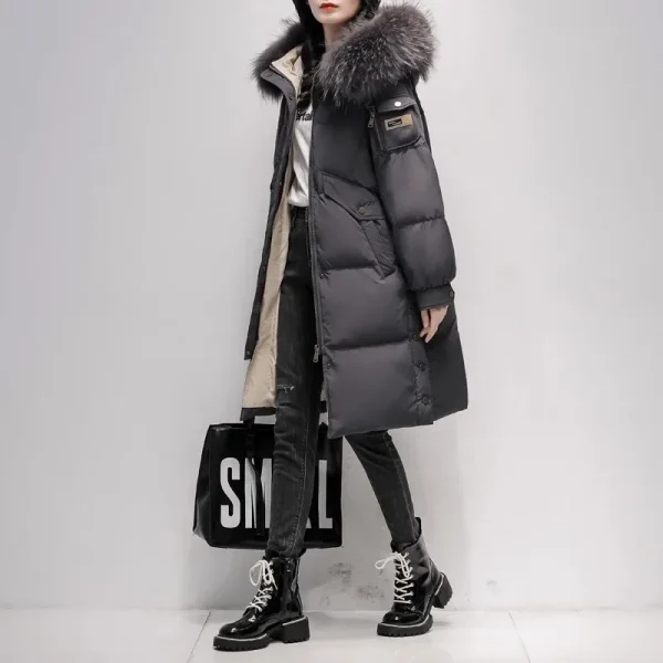 Real raccoon Fur collar Down Jacket for women Winter 2025 New Korean Fashion High-end Thicken White duck down Coats Long Parkas