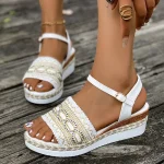 Plus Size Wedges Bohemian Sandals for Women Summer 2025 Platform Thick Bottom Sandles Woman Embroidery Lightweight Rome Sandals