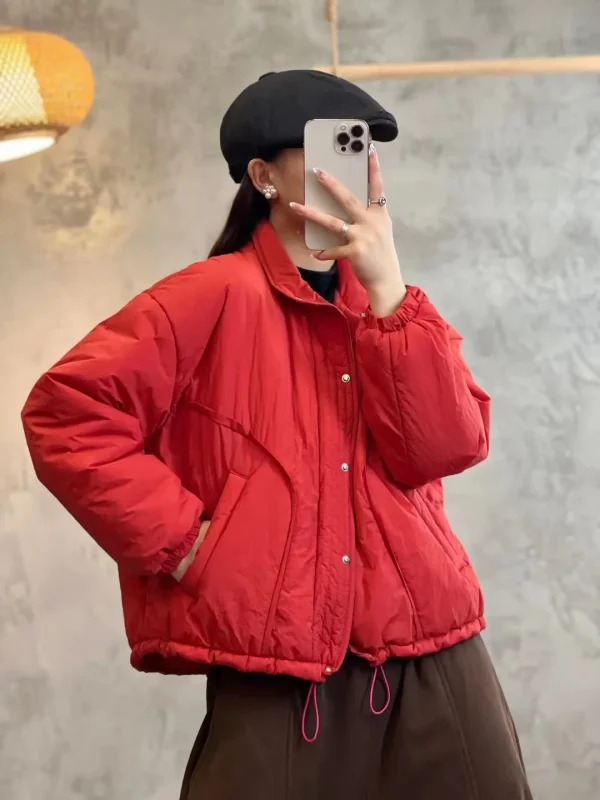 Solid Color Single Breasted Down Coat Winter New Loose Coat Women's Style Casual Warmth Thickened Down Jacket