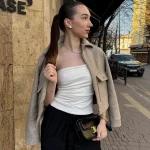 BSK&TRAF autumn and winter new women's clothing pocket zipper decoration soft simple long-sleeved lapel short jacket