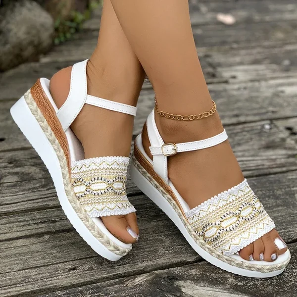 Plus Size Wedges Bohemian Sandals for Women Summer 2025 Platform Thick Bottom Sandles Woman Embroidery Lightweight Rome Sandals