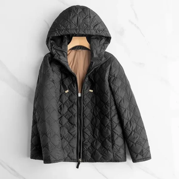 Light Down Jacket Women's Short Hooded White Duck Down Coat Fashion Big Brand 2024 New Winter American Spring Hooded Plaid