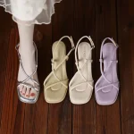 Comfortable and Elegant Open Toe Pumps Sandals for Women Vintage Korea Original Summer 2025 Sandal Cheap Liquidation Woman Shoes